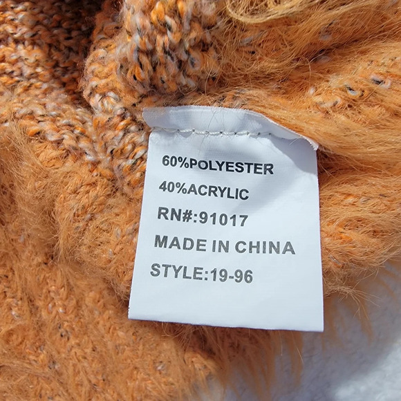 Solitaire Orange Pullover Mock Neck Sweater Eyelash Hem Textured Knit Size M - Picture 7 of 12